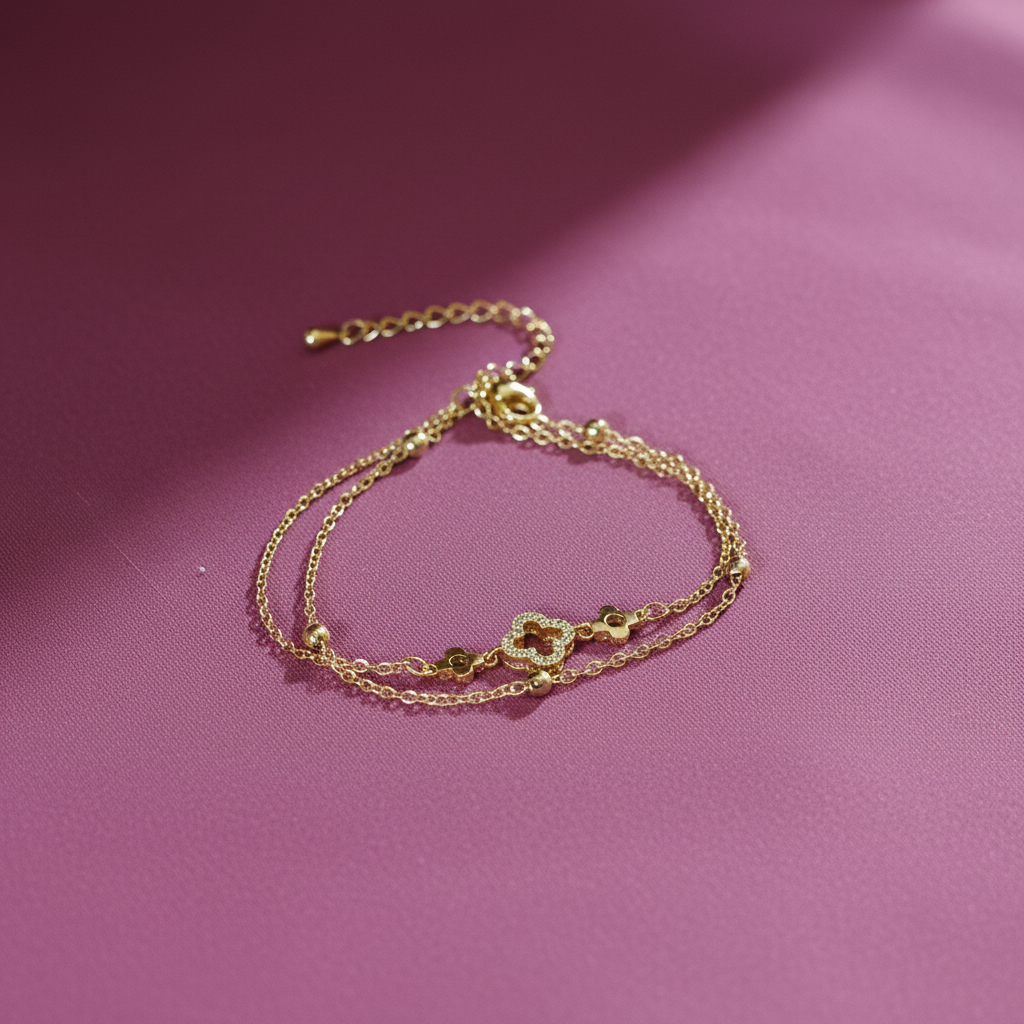 Ekrowl Alhambra-Duo: 18K Gold-Plated Pave Clover Double-Layer Bracelet