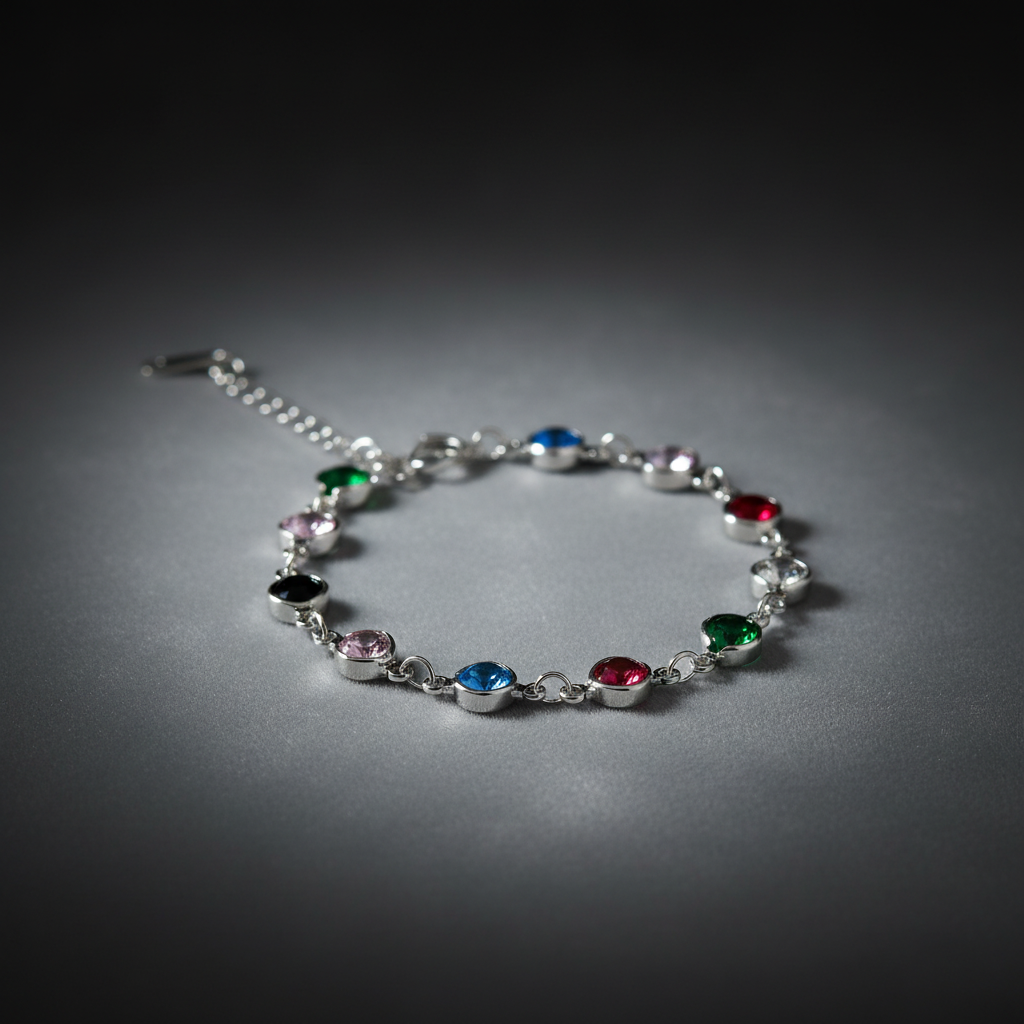 Ekrowl Spectrum-Glow: Rhodium-Plated Multicolor Gemstone Station Bracelet