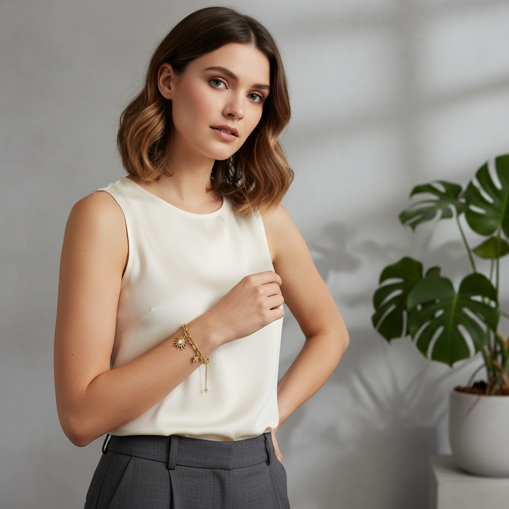 Ekrowl Rosa-Glow: 18K Gold-Plated Crystal Rose Double-Layer Bracelet