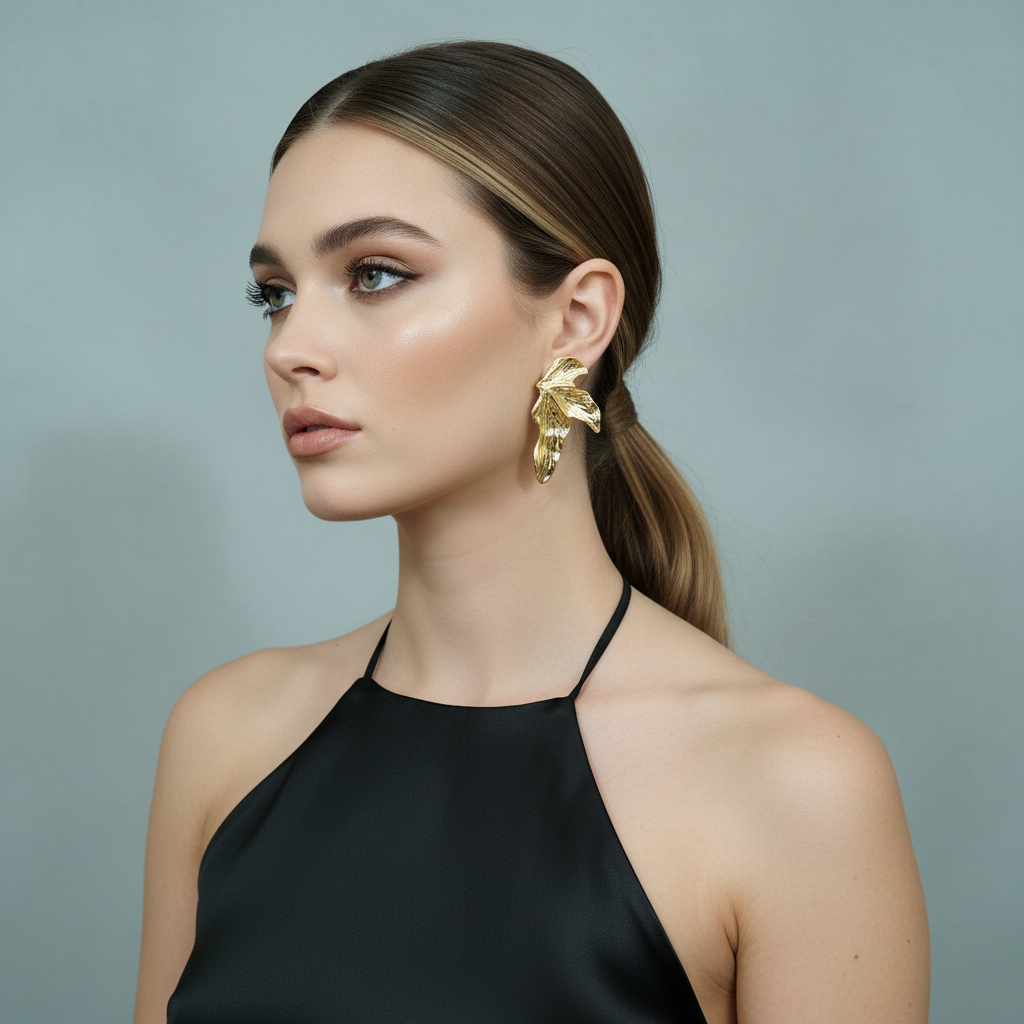 Gilded Orchid Petal Sculpted Studs