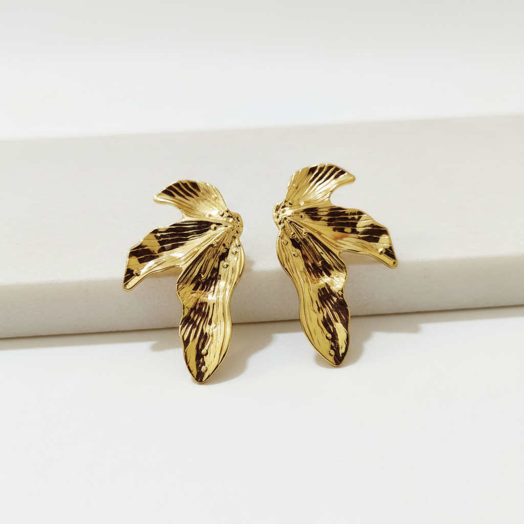 Gilded Orchid Petal Sculpted Studs