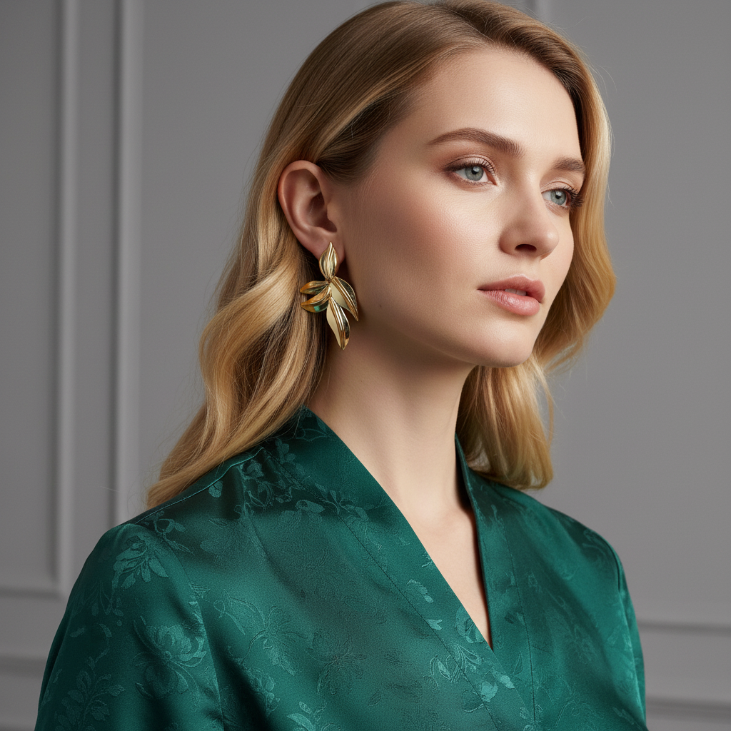 Golden Laurel Multi-Leaf Statement Studs