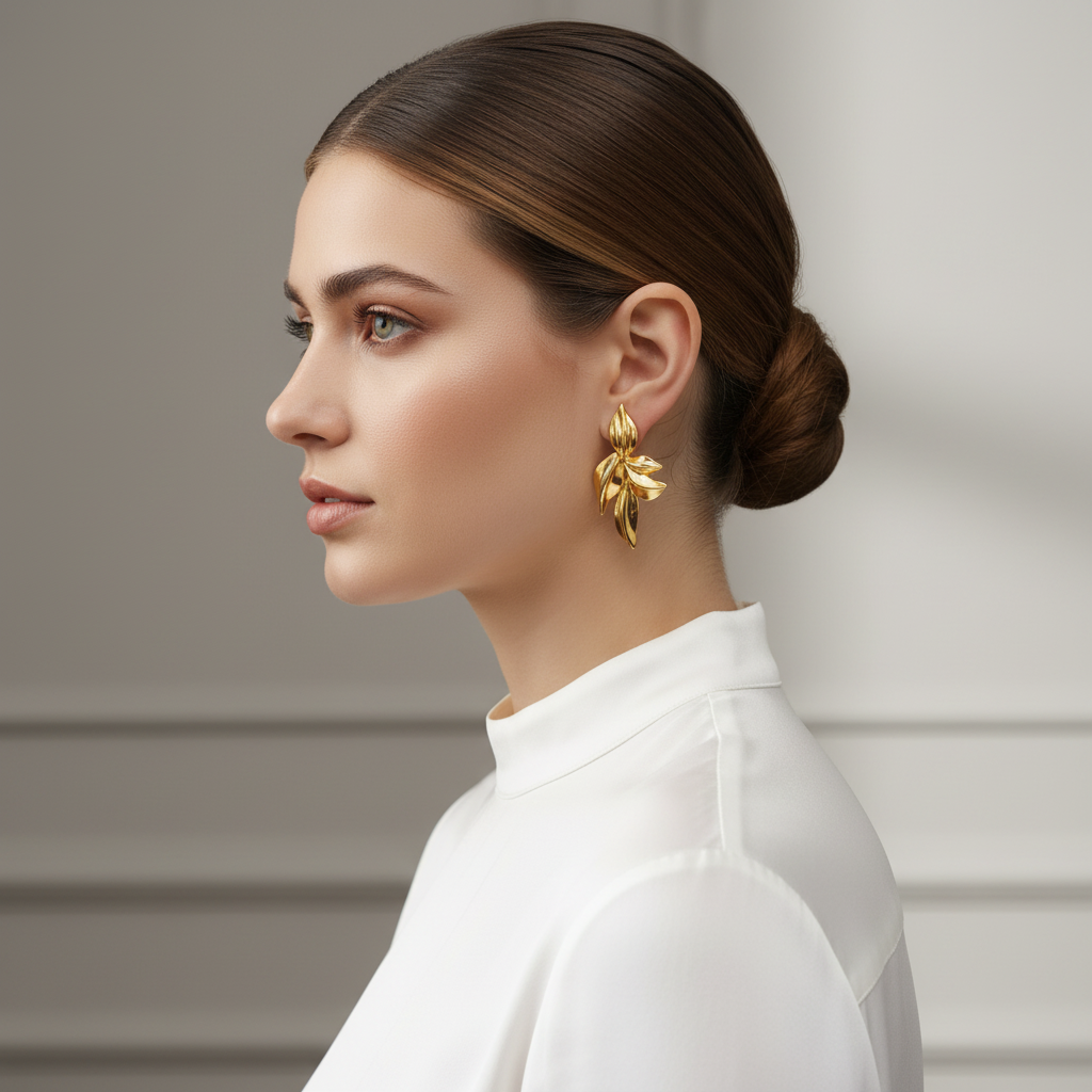 Golden Laurel Multi-Leaf Statement Studs