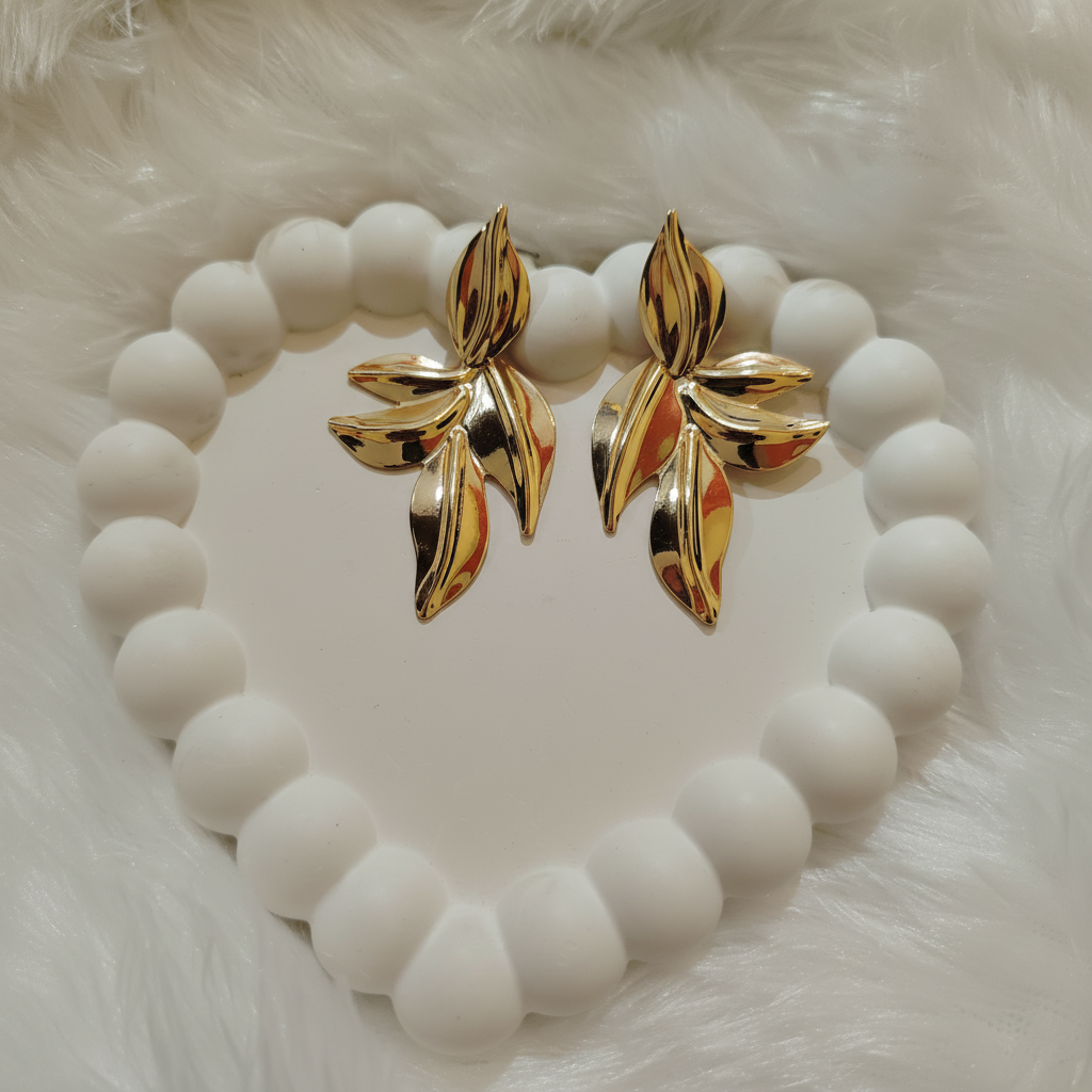 Golden Laurel Multi-Leaf Statement Studs