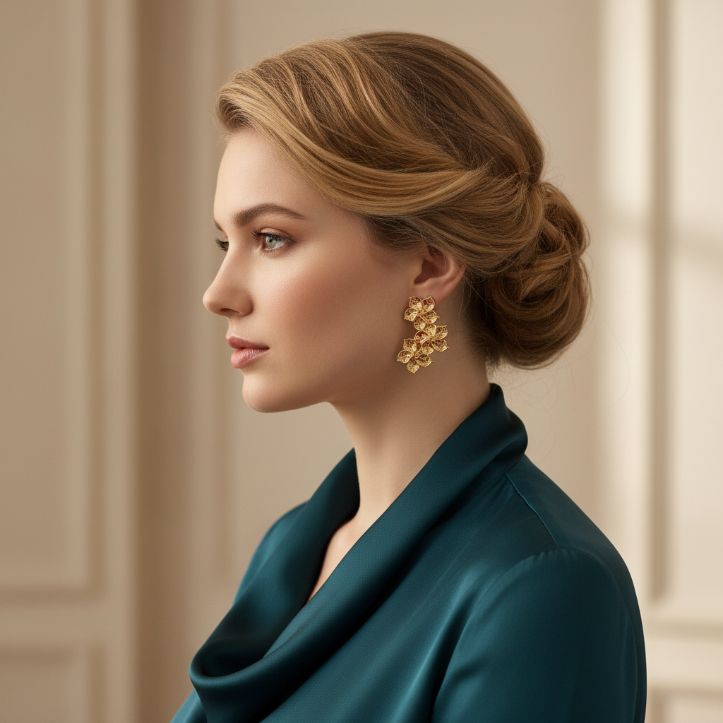 Golden Jasmine Blossom Triple Bouquet Studs