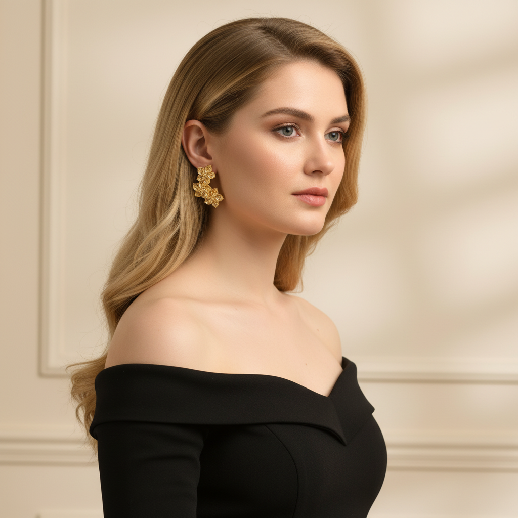 Golden Jasmine Blossom Triple Bouquet Studs