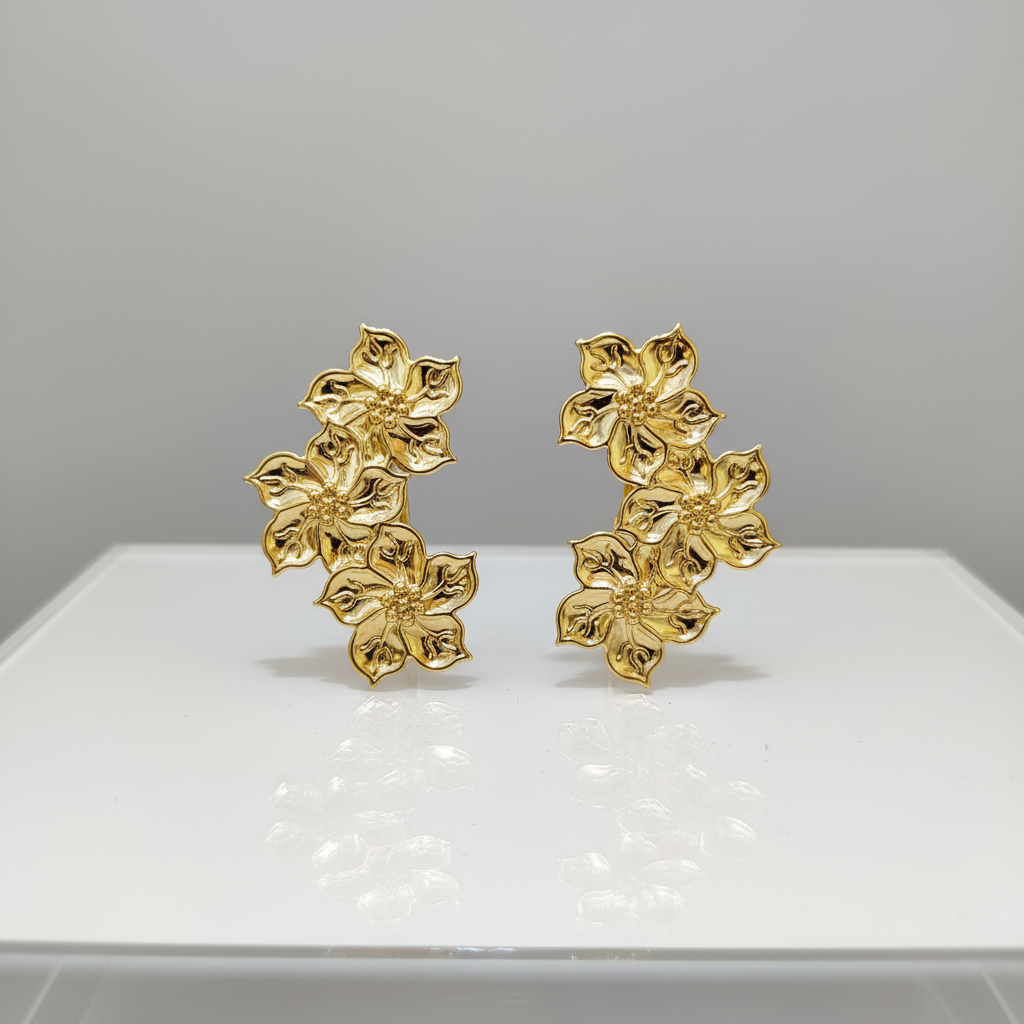 Golden Jasmine Blossom Triple Bouquet Studs