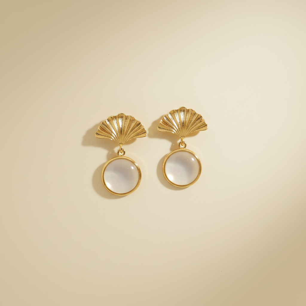 Golden Scallop & Pearl Drop Earrings