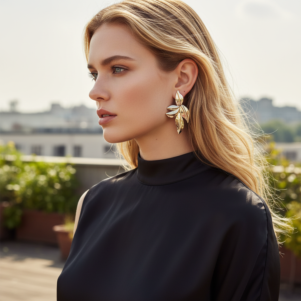 Silver Glaze Multi-Leaf Statement Studs