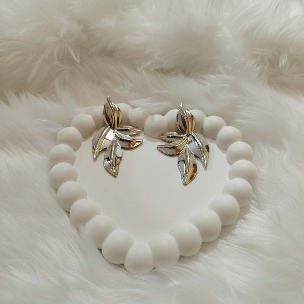 Silver Glaze Multi-Leaf Statement Studs