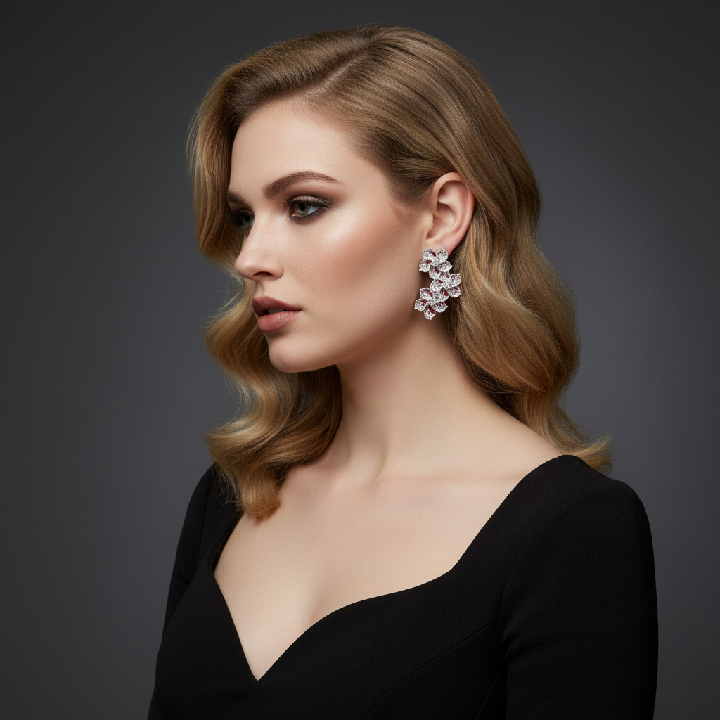 Silver Jasmine Blossom Triple Bouquet Studs