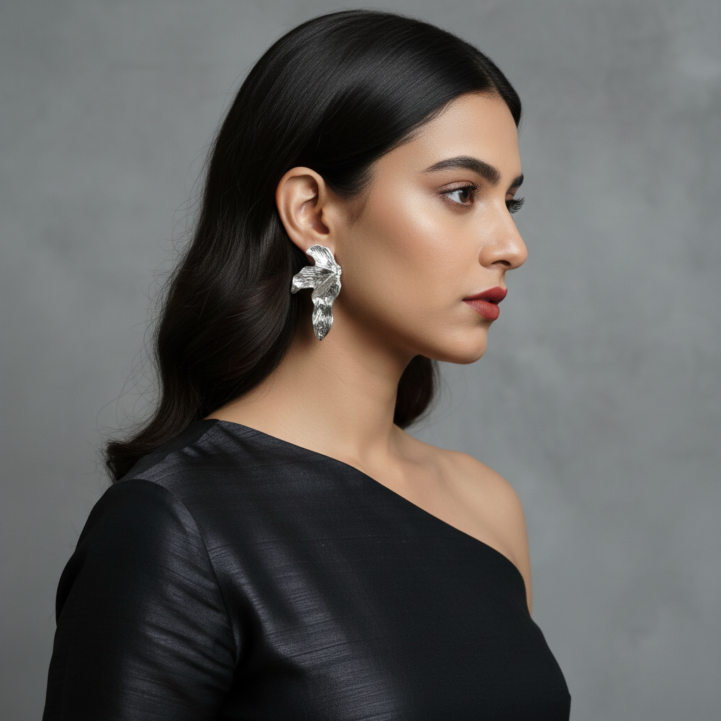 Silver Frosted Orchid Sculpted Statement Studs