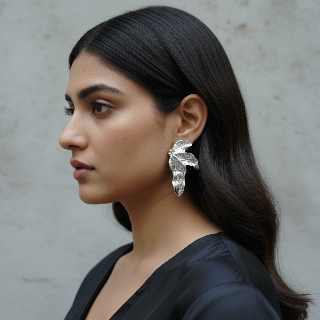 Silver Frosted Orchid Sculpted Statement Studs