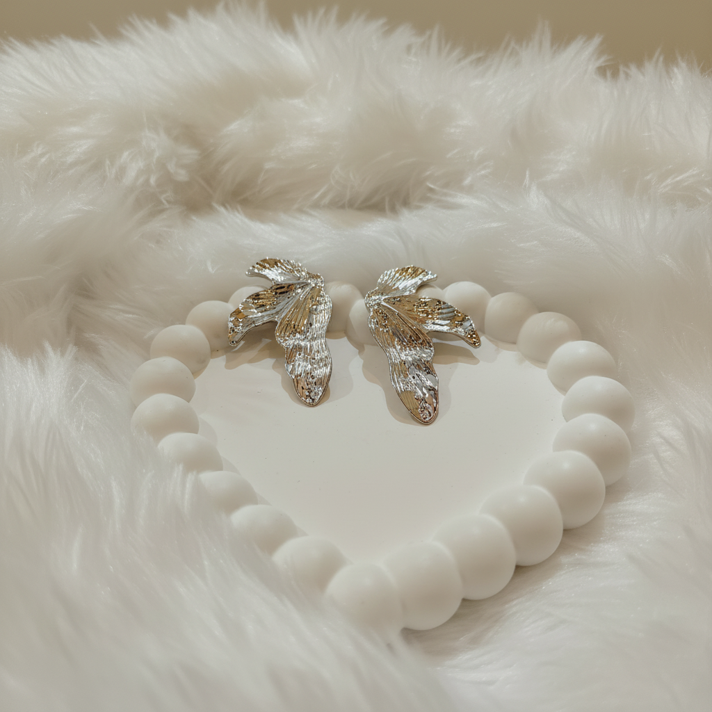 Silver Frosted Orchid Sculpted Statement Studs
