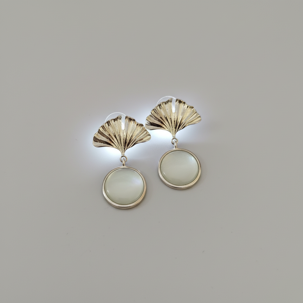 Silver Ginkgo Leaf & Moonlight Drop Earrings