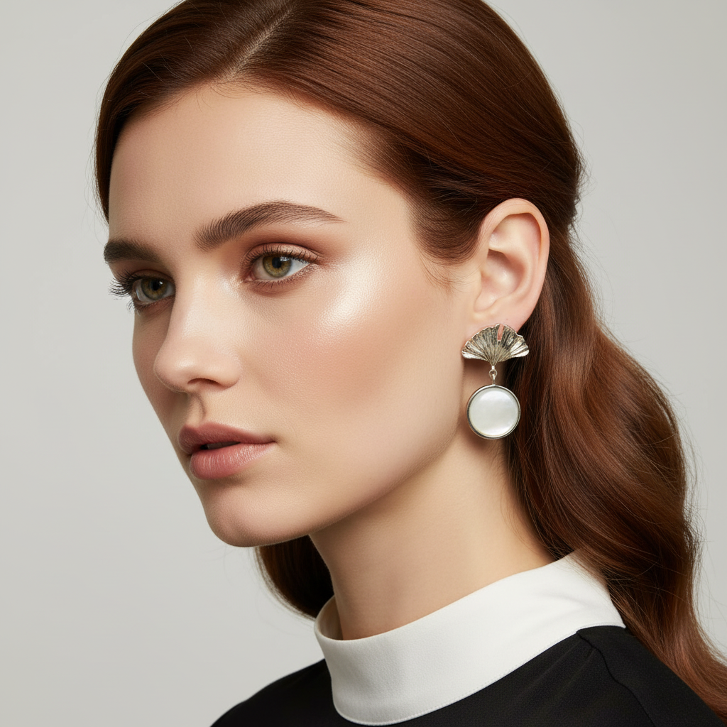 Silver Ginkgo Leaf & Moonlight Drop Earrings