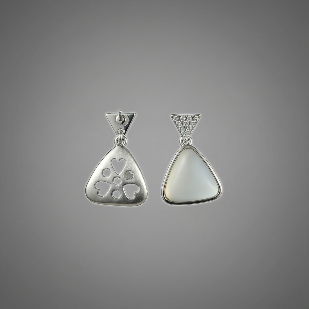Silver Crystal Triangle & Cat’s Eye Drop Earrings