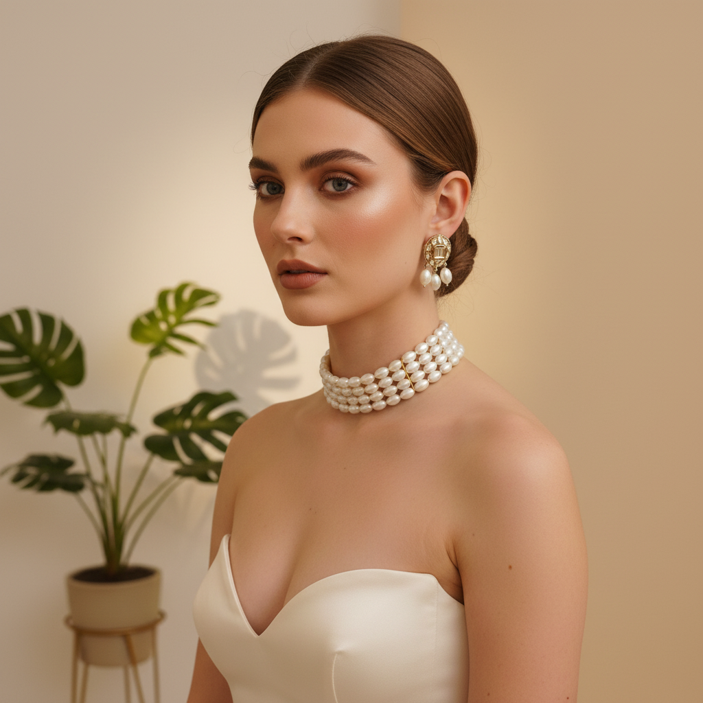 Majestic 4-Layer Pearl Choker Set | Traditional Kundan & Pearl Jewellery