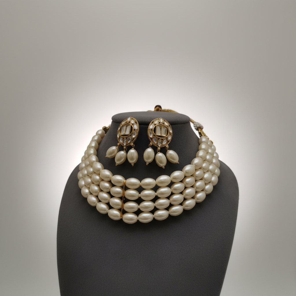 Majestic 4-Layer Pearl Choker Set | Traditional Kundan & Pearl Jewellery
