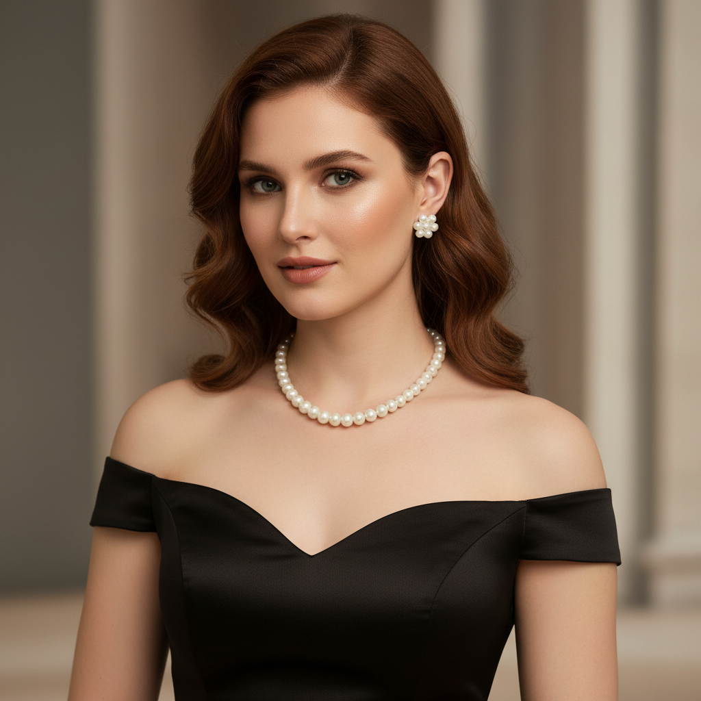 Luminous White Pearl Necklace and Stud Earring Set | Real Pearl Jewellery