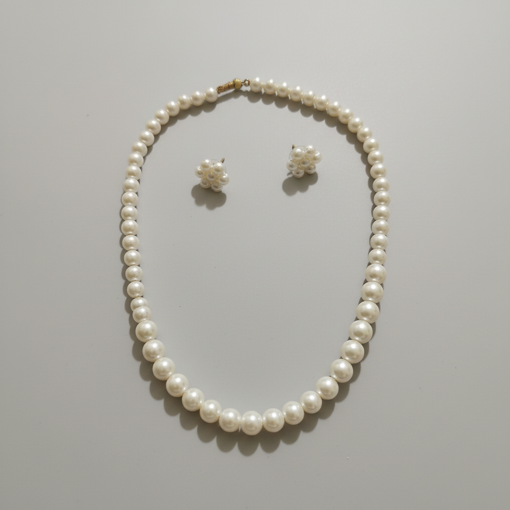 Luminous White Pearl Necklace and Stud Earring Set | Real Pearl Jewellery