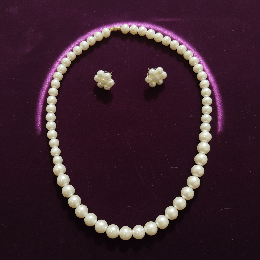 Luminous White Pearl Necklace and Stud Earring Set | Real Pearl Jewellery