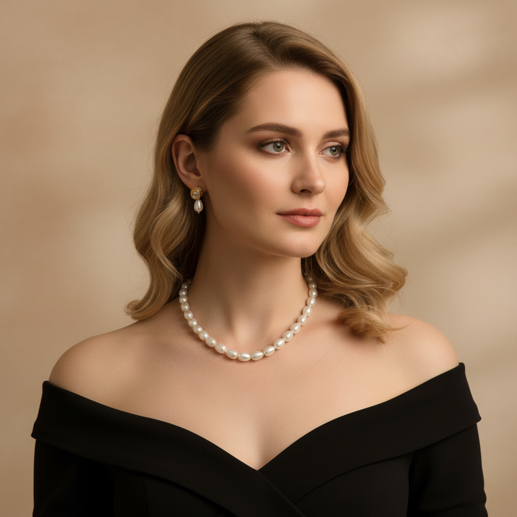 Baroque Teardrop Pearl Necklace Set | Ornate Gold Pearl Jewellery