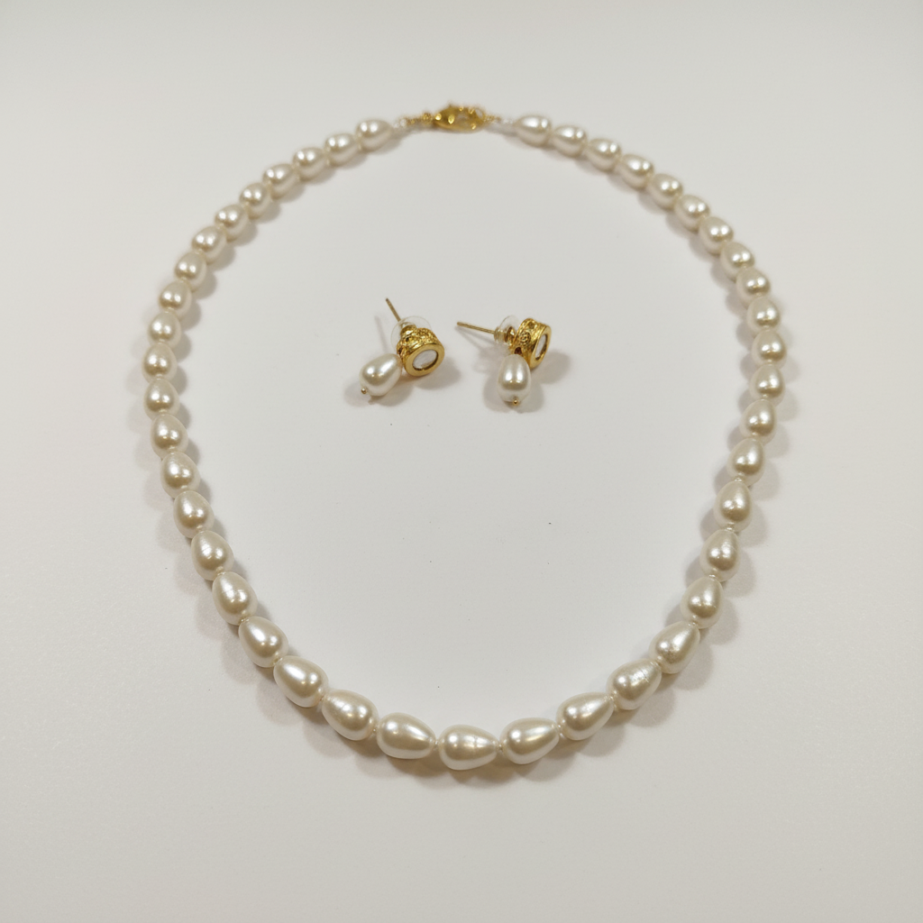 Baroque Teardrop Pearl Necklace Set | Ornate Gold Pearl Jewellery