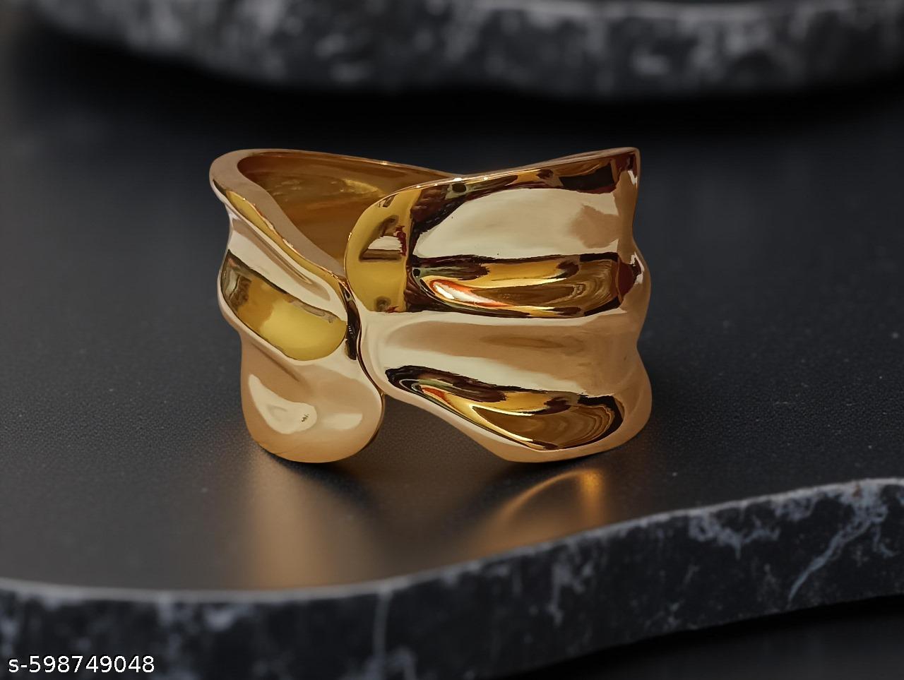 Ekrowl Fluid-Aura 18K Gold-Plated Sculptural Cuff — Bold Organic Wave Gold Bangles for Women