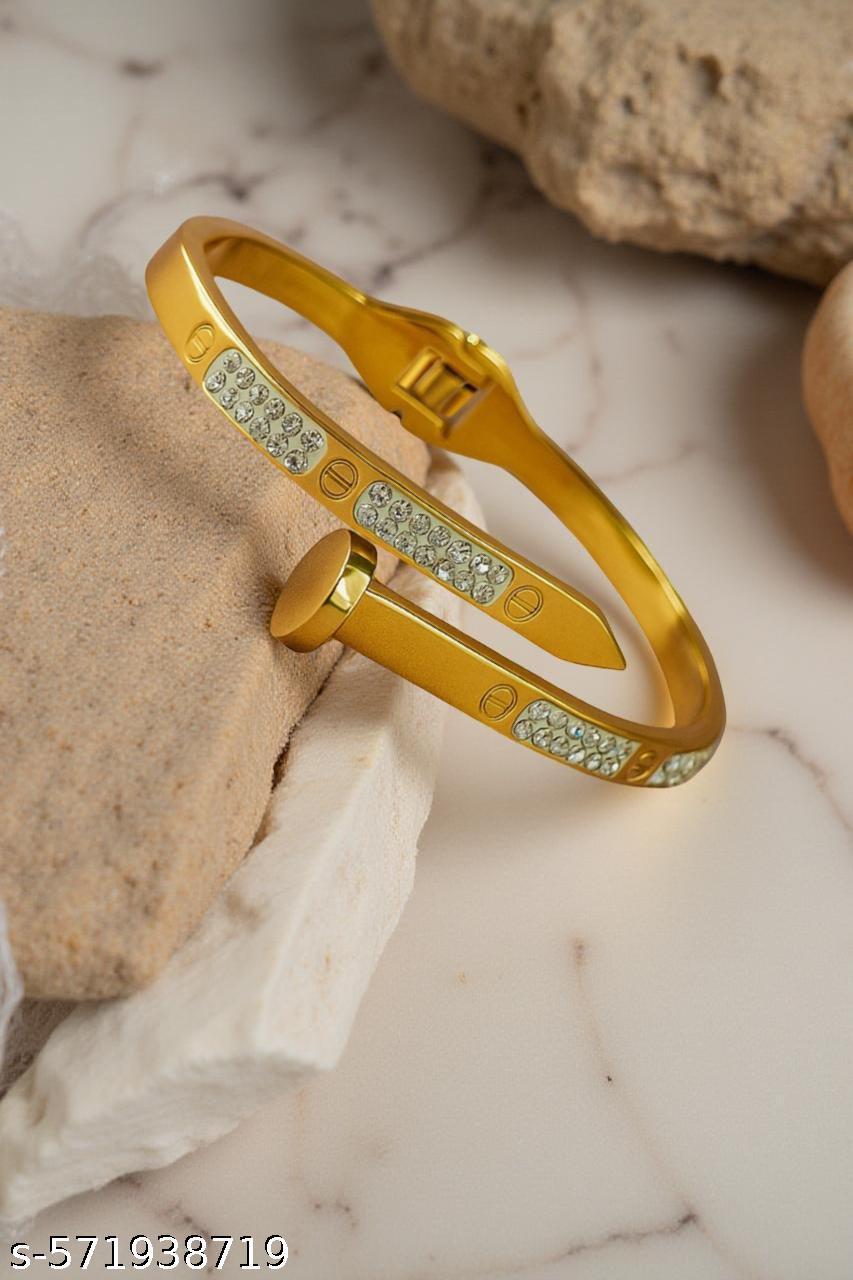 Ekrowl Spike-Glow: 18K Gold-Plated Crystal Inlaid Nail Bangle