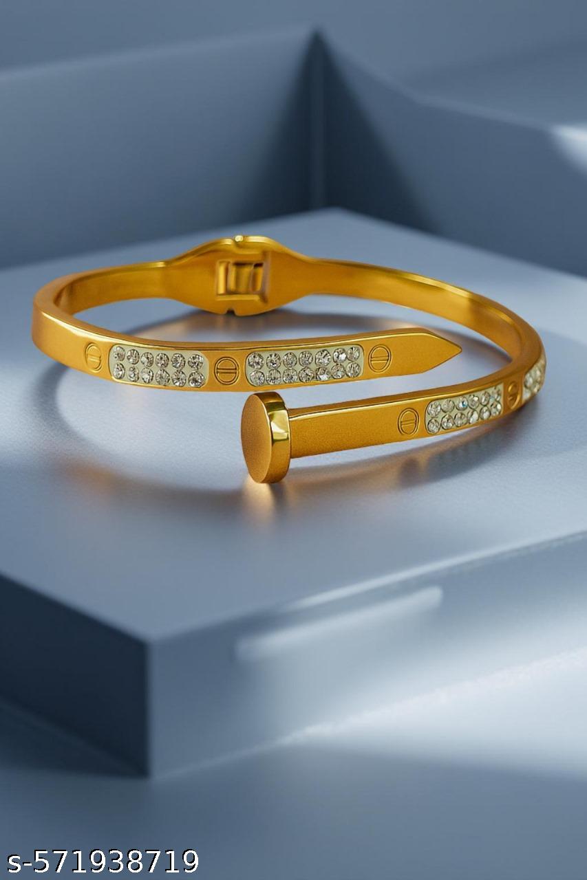 Ekrowl Spike-Glow: 18K Gold-Plated Crystal Inlaid Nail Bangle